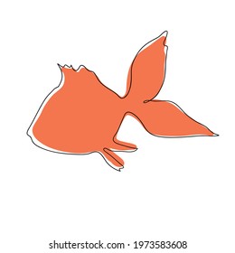 One line hand drawn fish with orange color. Vector illustration. Logo. 