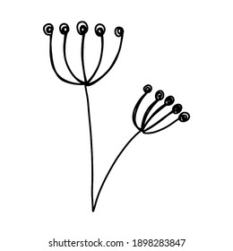 Flor dibujada a mano en forma de doodle ilustración vectorial aislada en fondo blanco. Arte minimalista para imprimir, afiche, arte en la pared.