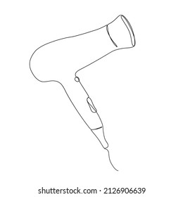 One line hand drawn hair dryer. Vector minimalist illustration isolated on white background. 