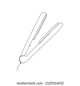 One line hand drawn hair straightener. Vector minimalist illustration isolated on white background. 