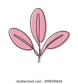 Eine Linie handgezeichnet Blätter. Gut für Postkarte, Logo, Tattoo. Vektorgrafik, einzeln auf weißem Hintergrund. 
