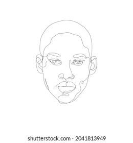 One line hand drawn man face. Continuous line vector illustration. 