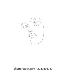 One line hand drawn man face. Vector minimalist illustration isolated on white background. 