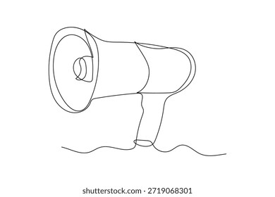 Una línea dibujada a mano con megáfono. La persona sostiene el altavoz en estilo de líneas continuas. , Contratación o anuncio de sonido de evento Vector creativo.