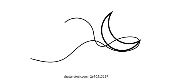 one line hand drawn moon design icon on white background.