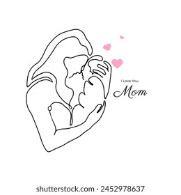 one line hand drawn mother's day design. vector illustration