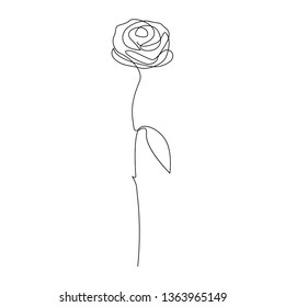 One line hand drawn rose. Long stem rose. Single line flower. Vector illustration