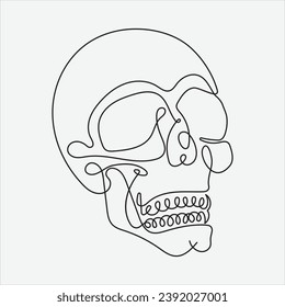one line hand drawn skull outline vector illustration art