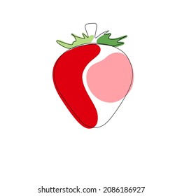Fresa trenzada a mano con salpicaduras rojas, verdes y rosas. Ilustración vectorial minimalista aislada en fondo blanco.