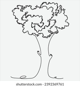 One line hand drawn tree outline vector illustration art