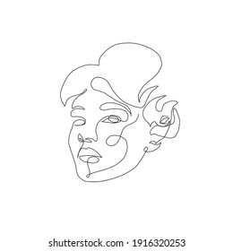 One line hand drawn vector woman face. Abstract portrait. Simple logo in minimal style for beauty salon, beautician, makeup artist, stylist. .