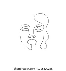 One line hand drawn vector woman face. Abstract portrait. Simple logo in minimal style for beauty salon, beautician, makeup artist, stylist. .