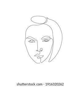 One line hand drawn vector woman face. Abstract portrait. Simple logo in minimal style for beauty salon, beautician, makeup artist, stylist. .