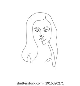 One line hand drawn vector woman face. Abstract portrait. Simple logo in minimal style for beauty salon, beautician, makeup artist, stylist. .