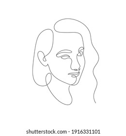 Eine handgezeichnete Vektorgrafik in einer Linie. Abstraktes Porträt. Einfaches Logo im minimalen Stil für Schönheitssalon, Kosmetikerin, Schminkkünstler, Stylistin. .