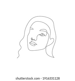 One line hand drawn vector woman face. Abstract portrait. Simple logo in minimal style for beauty salon, beautician, makeup artist, stylist. .