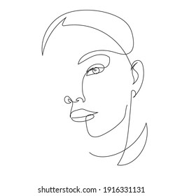 One line hand drawn vector woman face. Abstract portrait. Simple logo in minimal style for beauty salon, beautician, makeup artist, stylist. .