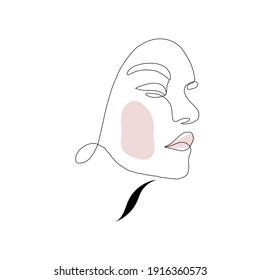 One line hand drawn vector woman face. Abstract portrait. Simple logo in minimal style for beauty salon, beautician, makeup artist, stylist. .