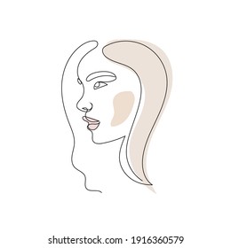 One line hand drawn vector woman face. Abstract portrait. Simple logo in minimal style for beauty salon, beautician, makeup artist, stylist. .