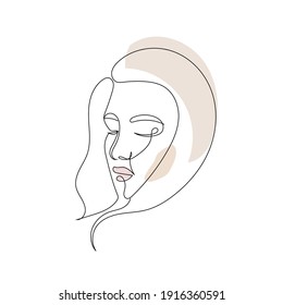 One line hand drawn vector woman face. Abstract portrait. Simple logo in minimal style for beauty salon, beautician, makeup artist, stylist. .