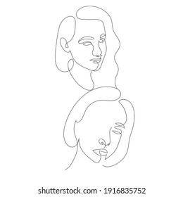 One line hand drawn vector women faces. Abstract portraits. Simple logo in minimal style for beauty salon, beautician, makeup artist, stylist. .