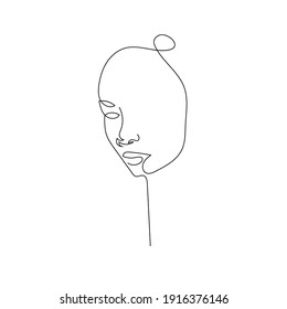 One line hand drawn woman portrait in Abstract style. Simple logo in minimal style for beauty salon, beautician, makeup artist, stylist. .