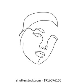 One line hand drawn woman portrait in Abstract style. Simple logo in minimal style for beauty salon, beautician, makeup artist, stylist. .
