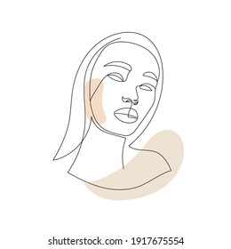 One line hand drawn woman portrait in Abstract style. Simple logo in minimal style for beauty salon, beautician, makeup artist, stylist. 