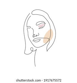 One line hand drawn woman portrait in Abstract style. Simple logo in minimal style for beauty salon, beautician, makeup artist, stylist. 