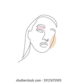 One line hand drawn woman portrait in Abstract style. Simple logo in minimal style for beauty salon, beautician, makeup artist, stylist. 