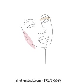 One line hand drawn woman portrait in Abstract style. Simple logo in minimal style for beauty salon, beautician, makeup artist, stylist. 