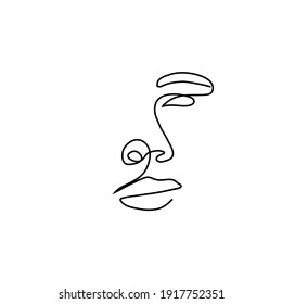 One line hand drawn woman face. Abstract portrait. Simple logo in minimal style for beauty salon, beautician, makeup artist, stylist. .