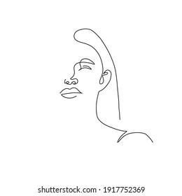 One line hand drawn woman face. Abstract portrait. Simple logo in minimal style for beauty salon, beautician, makeup artist, stylist. .