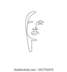 One line hand drawn woman face. Abstract portrait. Simple logo in minimal style for beauty salon, beautician, makeup artist, stylist. .