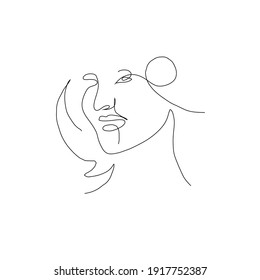One line hand drawn woman face. Abstract portrait. Simple logo in minimal style for beauty salon, beautician, makeup artist, stylist. .