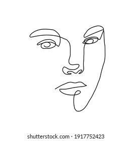 One line hand drawn woman face. Abstract portrait. Simple logo in minimal style for beauty salon, beautician, makeup artist, stylist. .