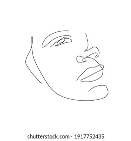 One line hand drawn woman face. Abstract portrait. Simple logo in minimal style for beauty salon, beautician, makeup artist, stylist. .