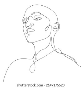 One line hand drawn woman without hair. Vector minimalist illustration isolated on white background. 
