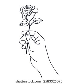 One Line Hand Holding a Rose Drawing 