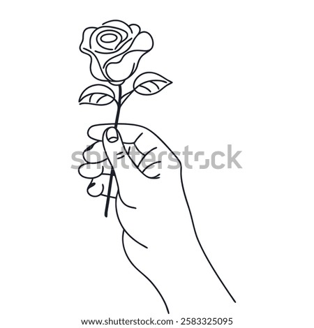 One Line Hand Holding a Rose Drawing 