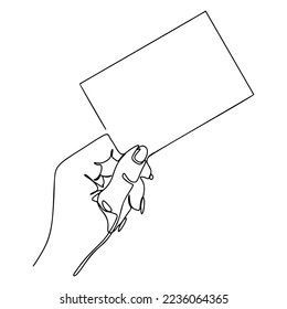 One Line Hand Holding Small Paper, Business Card Hand Drawn Illustration