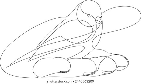 Una mano de línea sosteniendo un pájaro pequeño. Concepto de ilustración vectorial del Día Internacional de las Aves.