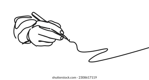 One line hand writing continuous line drawing hand with pen line art illustration