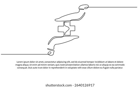 One line hands and medical signs. Abstract minimal continuous line.