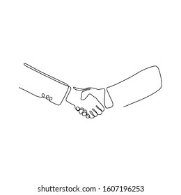 One line handshake head design silhouette. Hand drawn minimalism style vector illustration.