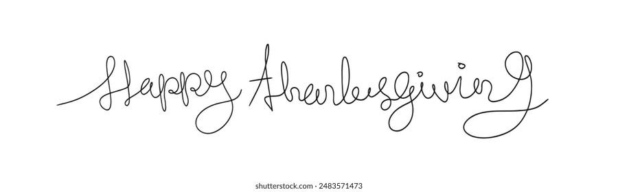  One line Happy Thanksgiving . Line art, handwriting phrase. Vector illustration.