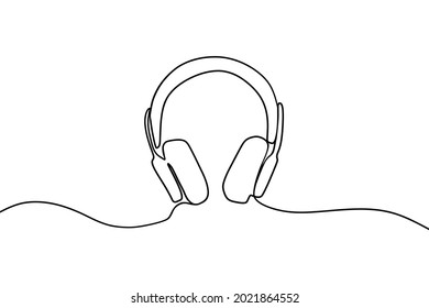 One Line Headphone Speaker Icon. Outline Contour Sketch Of Earphone Gadget, Continuous Line Headset Drawing. Vector Art