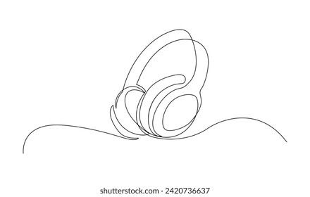 Auriculares de una línea. Dibujo continuo del gadget de música y la plantilla de notas