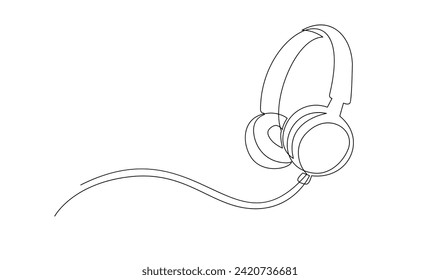 One line headphones. Continuous drawing of music gadget and note template