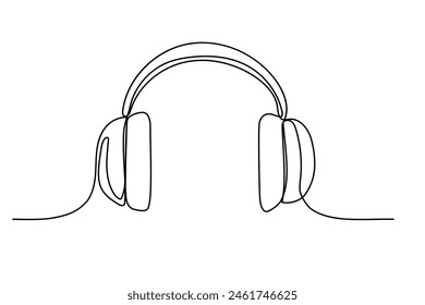 Auriculares de una línea. Dibujo continuo de gadget de música. Esbozo lineal continuo. Ilustración vectorial de Doodle